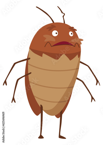 Dirt cockroach. Funny brown beetle. Adorable parasit, wildlife sticker. Cartoon insect pest vector illustration