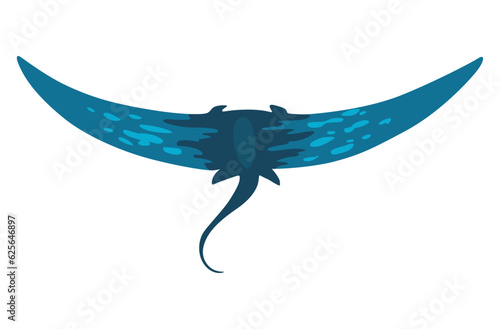 Stingray fish. Sea animal floating underwater. Cute cartoon stingray. Adorable sea creature isolated on white background. Wildlife, nature concept. Vector illustration of manta ray