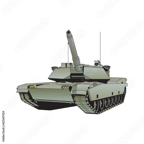 Military tank. Heavy Equipment. Armored Corps. A lot of iron. Cannon, optical review, gun, shells. Tracked vehicles. Equipment for the war. The attack on the enemy. Vector illustration in EPS10