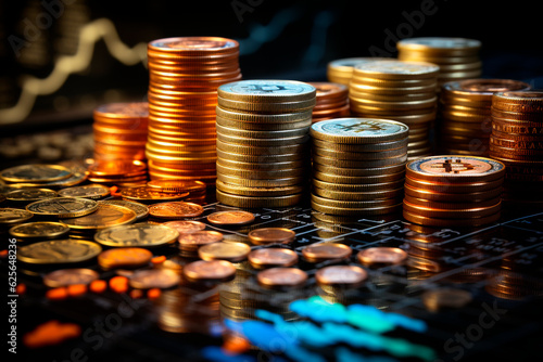 bitcoin coins on the table with blurred background