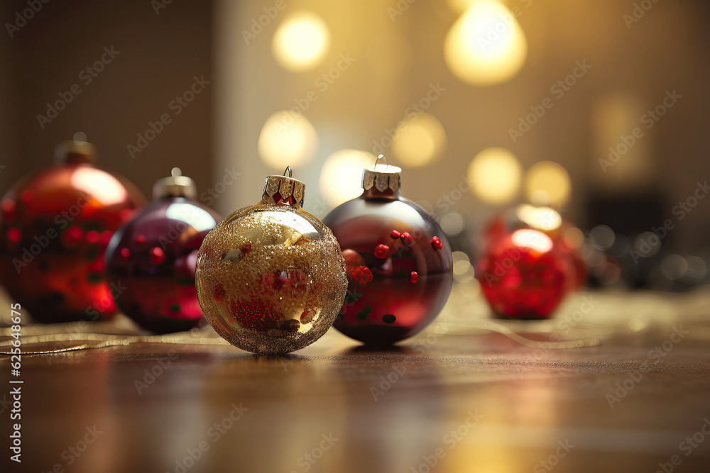 ai generated illustration christmas ball on bokeh background with copy space ai generated illustration christmas ball on bokeh background with copy space