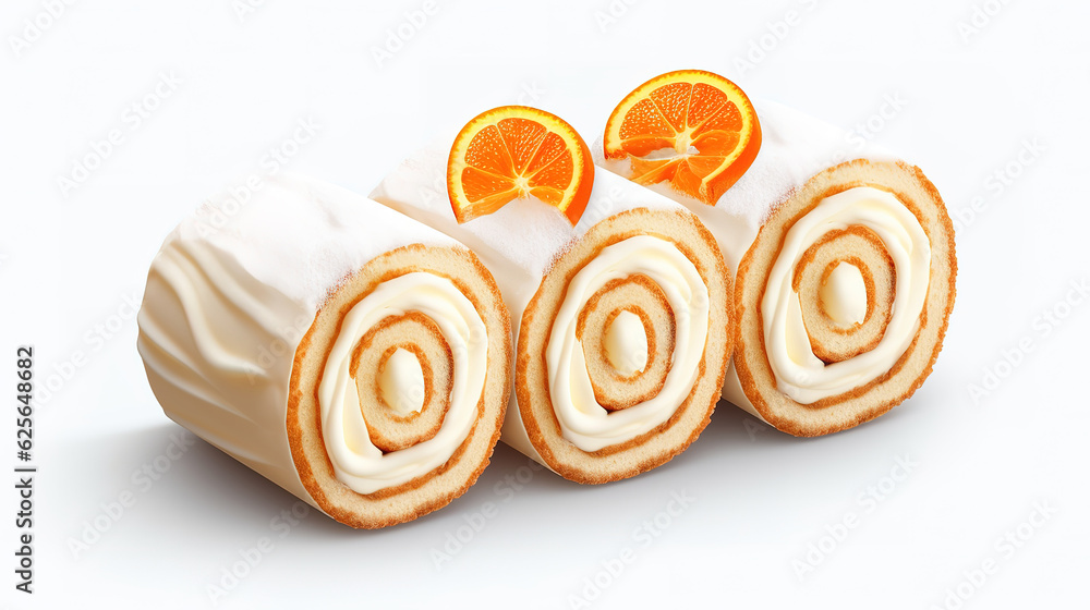 Slices of sweet cream roll isolated. Generative Ai Slices of sweet cream roll isolated. Generative Ai