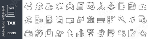 Tax outline icons. taxes, credit and Loan, taxation. Linear icon collection. Editable stroke. Vector illustration
