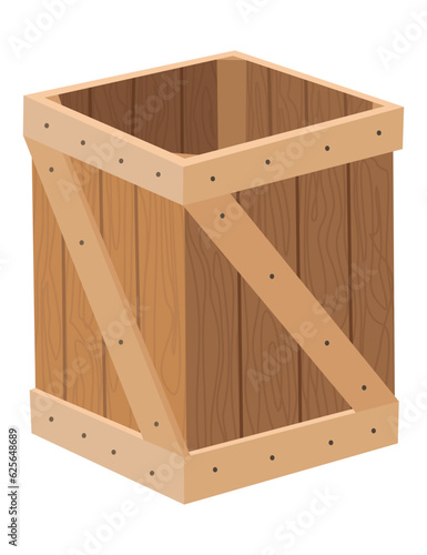 Wooden box. Retail, logistics, delivery, storage concept. Delivery container, empty parcel or shipping crates isolated vector illustration. Cargo distribution pack for food or products
