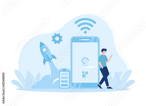 Install the phone device with a wi-fi connection concept flat illustration