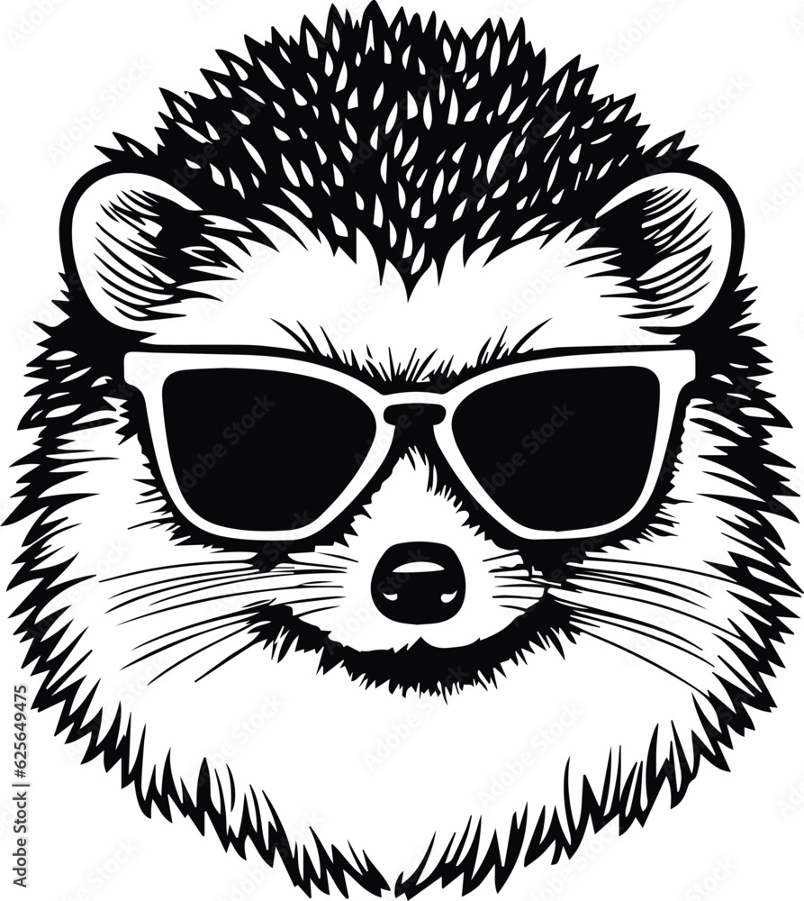 Hedgehog In Sunglasses Logo Monochrome Design Style