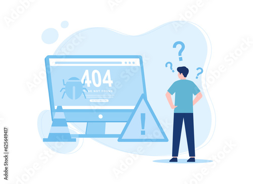 A man looking for solutions to computer errors concept flat illustration