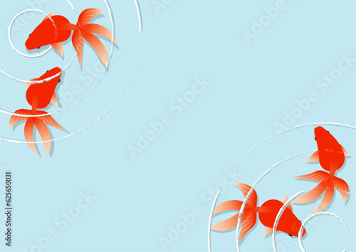 俯瞰で見た泳ぐ金魚のフレームイラスト1_横型
