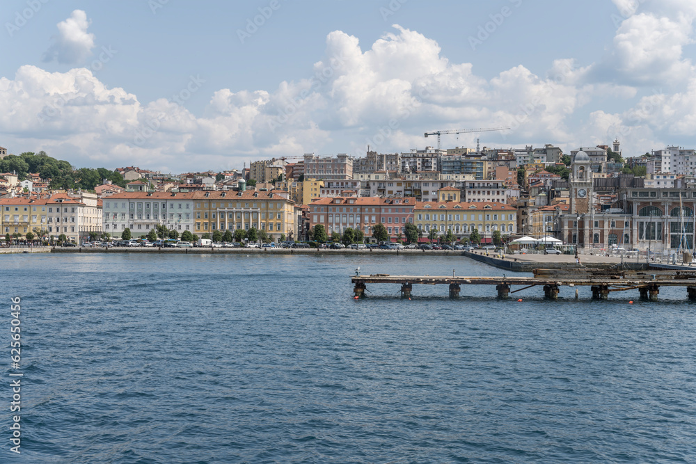 cityscape with waterfront at Pescheria pier, Trieste, Friuli, Italy