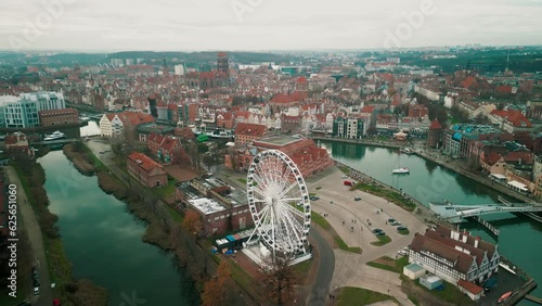 Aerial View of the City Centre with Big AmberSky with view on the Old Gdansk. photo