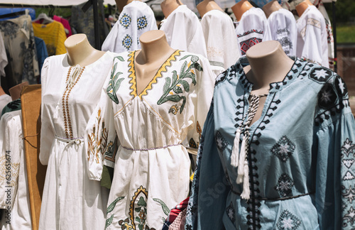 Traditional Ukrainian dresses on the street market
