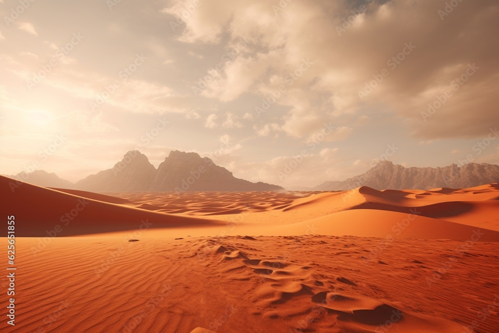Photography of desert landscapes with golden dunes, Generative AI