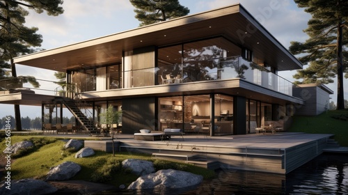 Modern house with a twist. Generative AI © piai