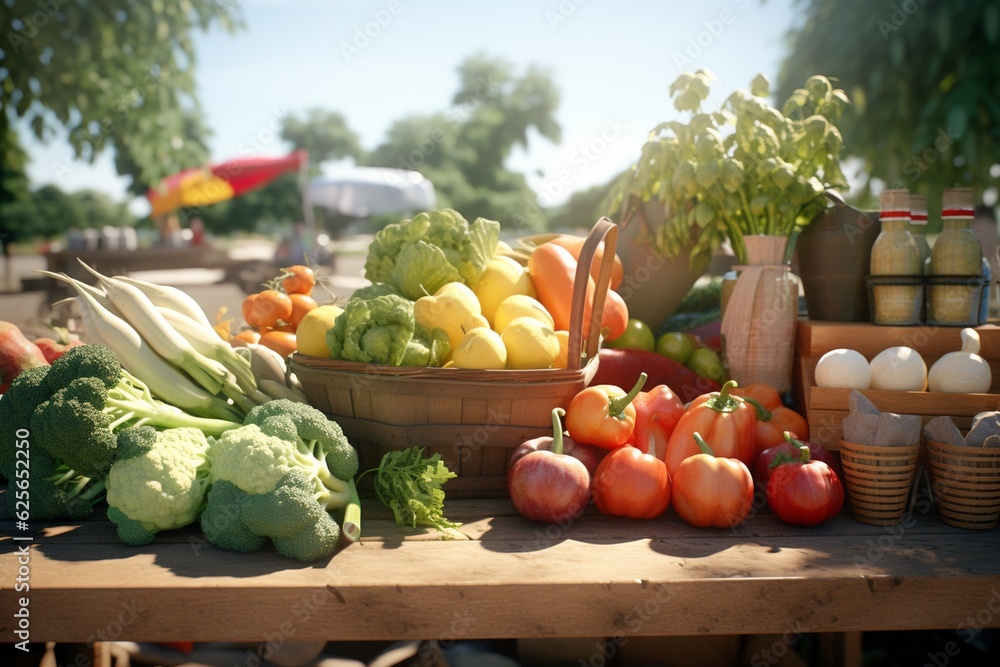 Fresh food photography at local farmers markets, Generative AI