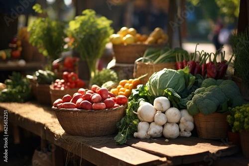 Fresh food photography at local farmers markets, Generative AI