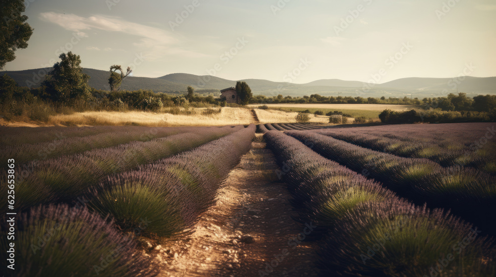 Provence landscape with lavender fields.
