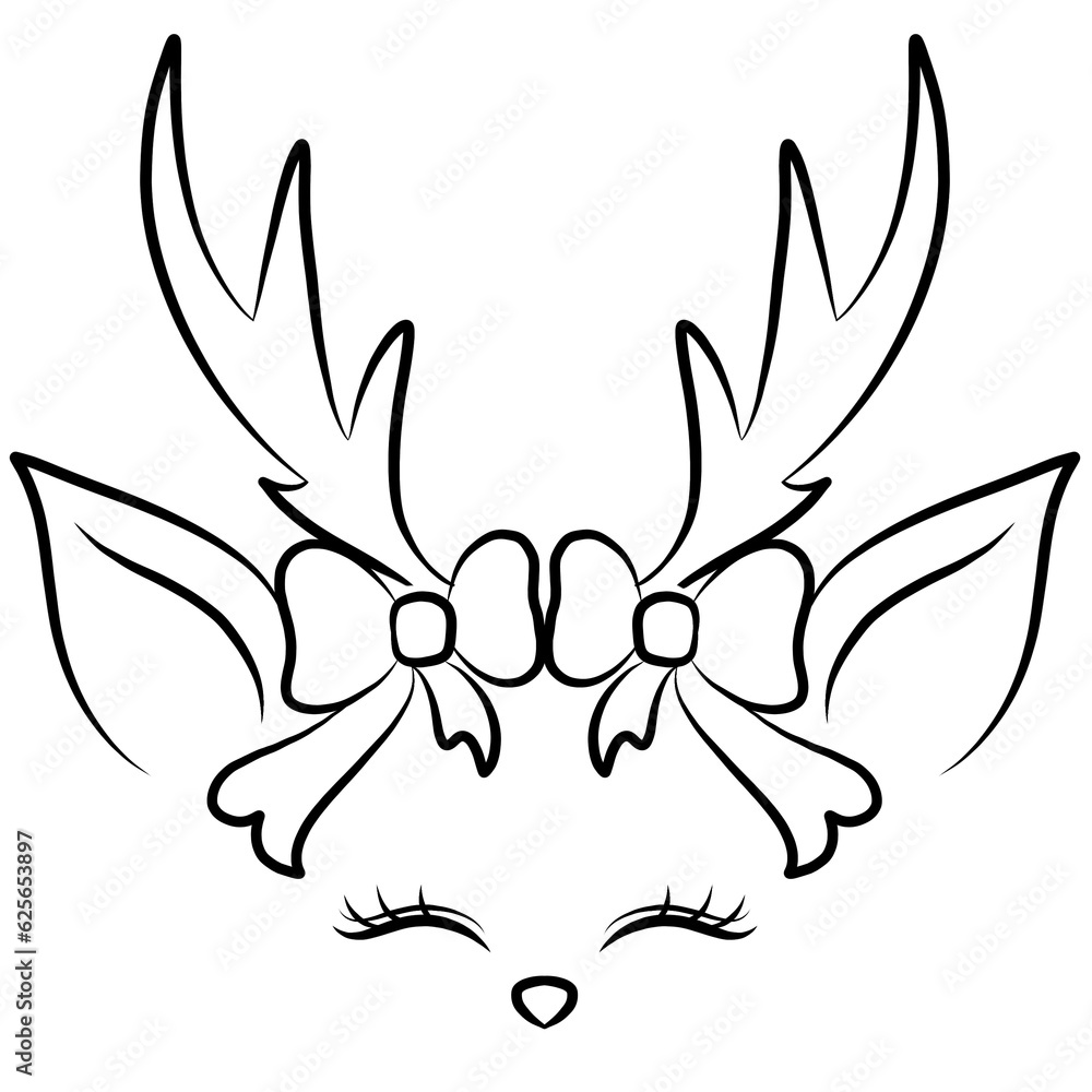 Christmas deer face line on transparent background Christmas deer face line on transparent background