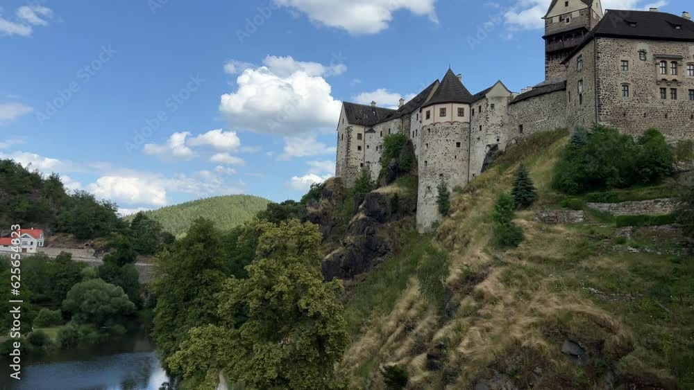 Panoramic view of Loket castle and Tepla river in Czech Republic in summer Panoramic view of Loket castle and Tepla river in Czech Republic in summer