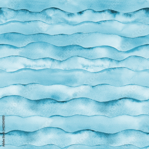 Watercolor sea ocean wave blue teal colored seamless pattern © Olga