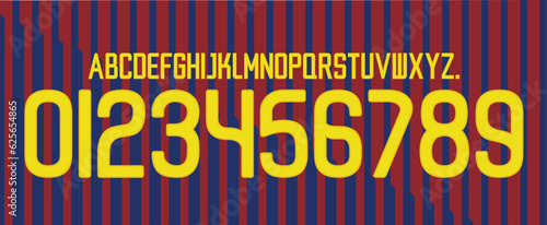 font vector team 2011 -2012 kit sport style. football style font with lines messi. barça font. Barcelona font. la liga retro. sports style letters and numbers for soccer team
