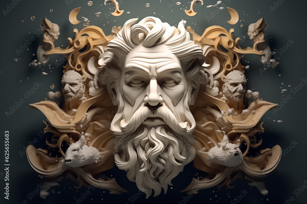 Mockup 3d statue of powerful and handsome bearded Greek Mythology GOD ...