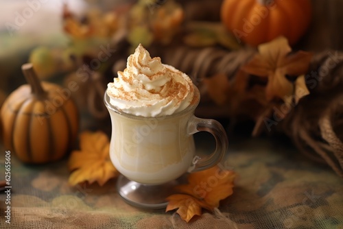 Punpkin latte with whipped cream, generative ai