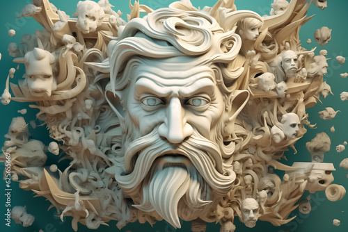 Mockup 3d statue of powerful and handsome bearded Greek Mythology GOD at smooth gradient Plain background. Generative AI.