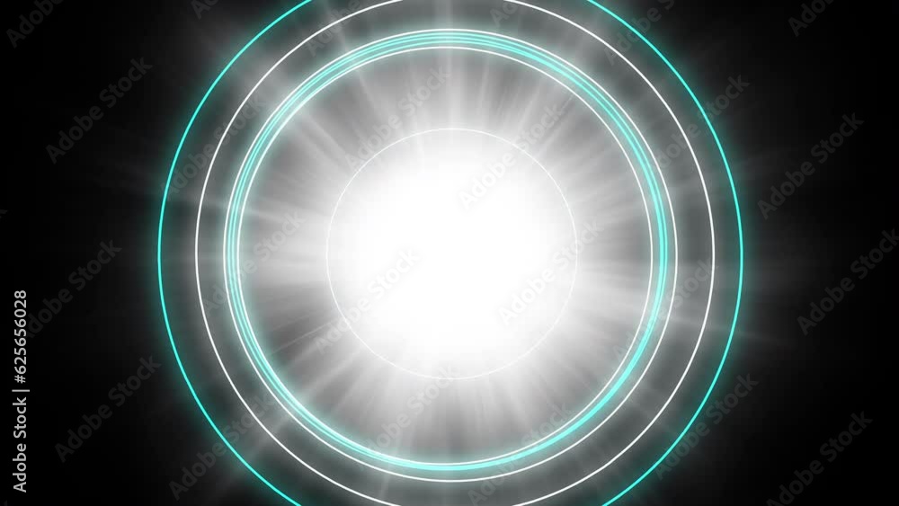 A lots of glowing blue neon rings on an isolated black background ...