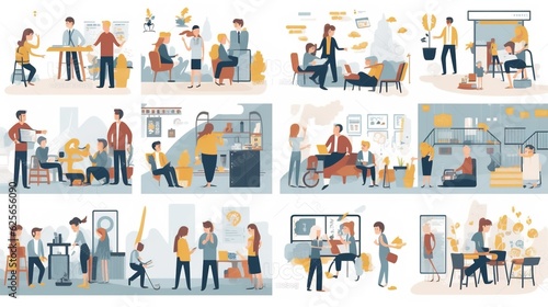 Business Concept illustrations. Collection of scenes with men and women taking part in business activities.Business Strategy research,Business icons.illustrations © GED