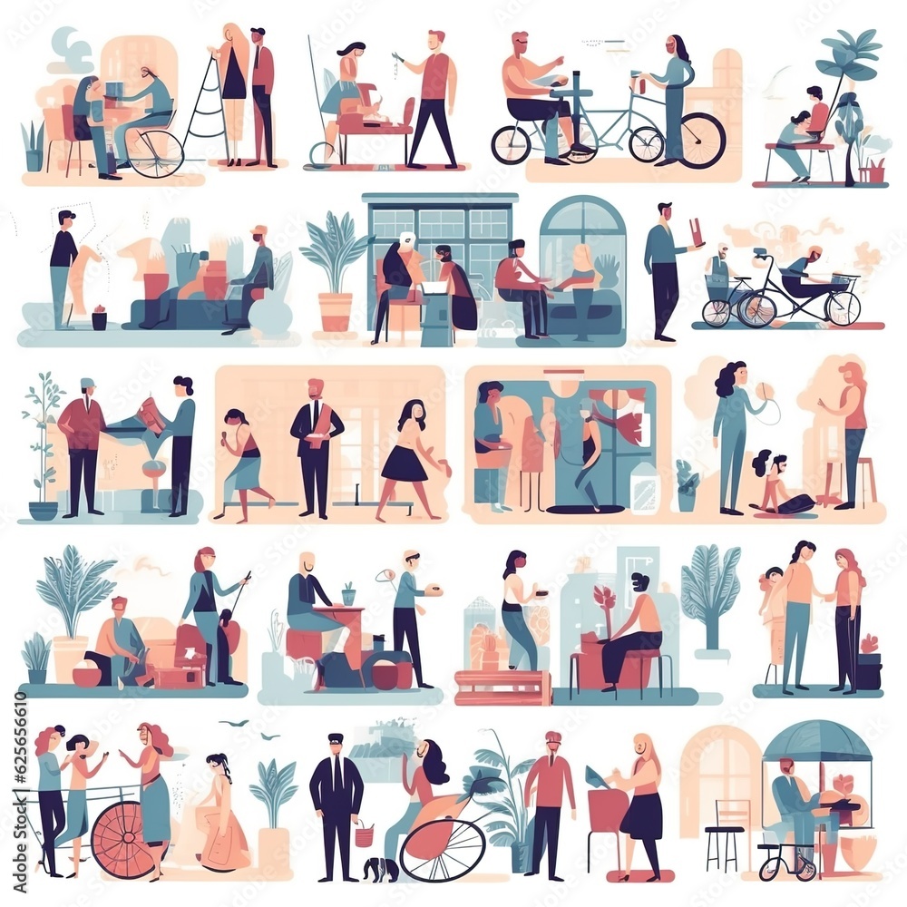 Business Concept illustrations. Collection of scenes with men and women taking part in business activities.Business Strategy research,Business icons.illustrations Business Concept illustrations. Collection of scenes with men and women taking part in business activities.Business Strategy research,Business icons.illustrations