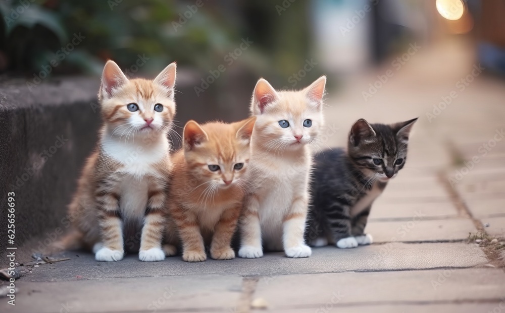 Tiny Paws Adventure - Street-roaming Kittens AI Generated
