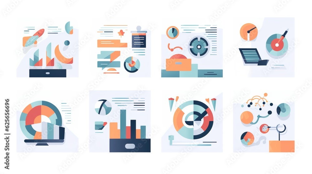 Fototapeta premium Business Concept illustrations. Collection of scenes with men and women taking part in business activities.Business Strategy research,Business icons.illustrations