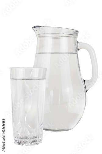 glass cup and jug filled with water