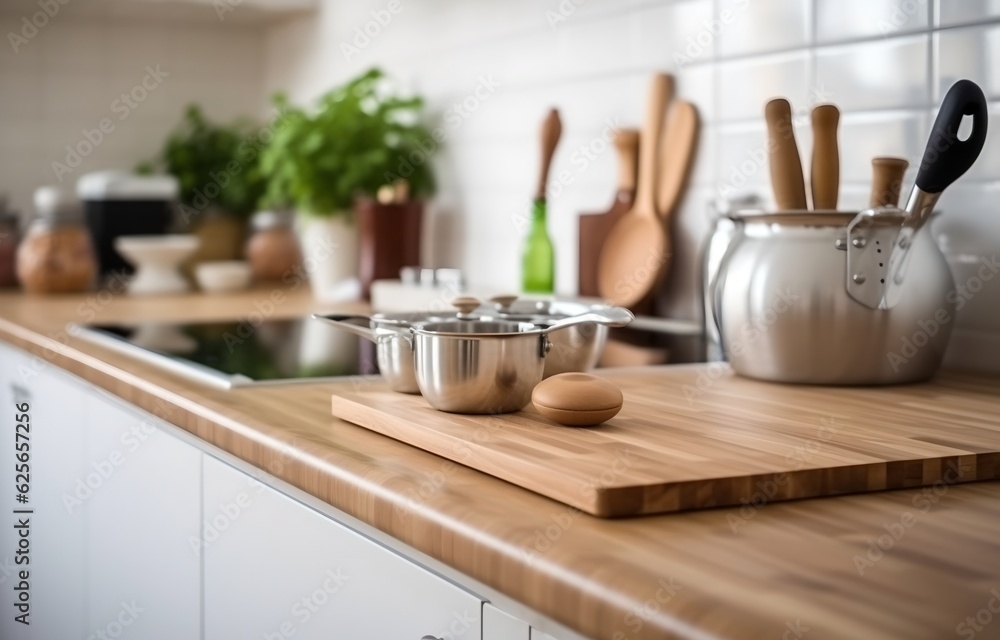 Cooking utensil on kitchen table, generative ai Cooking utensil on kitchen table, generative ai
