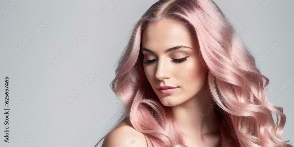 Beauty pink haired woman with shiny hair, generative ai