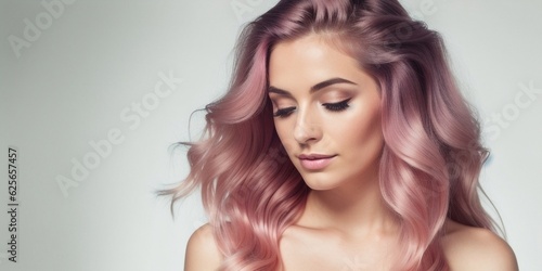 Beauty pink haired woman with shiny hair, generative ai