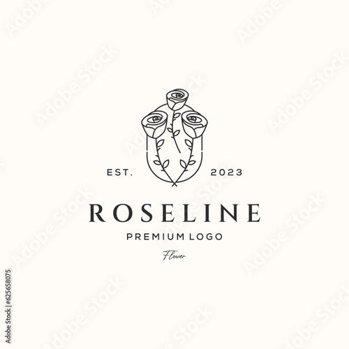 natural roseline flower line art logo vector minimalist illustration design  evergreen rose flowers logo design