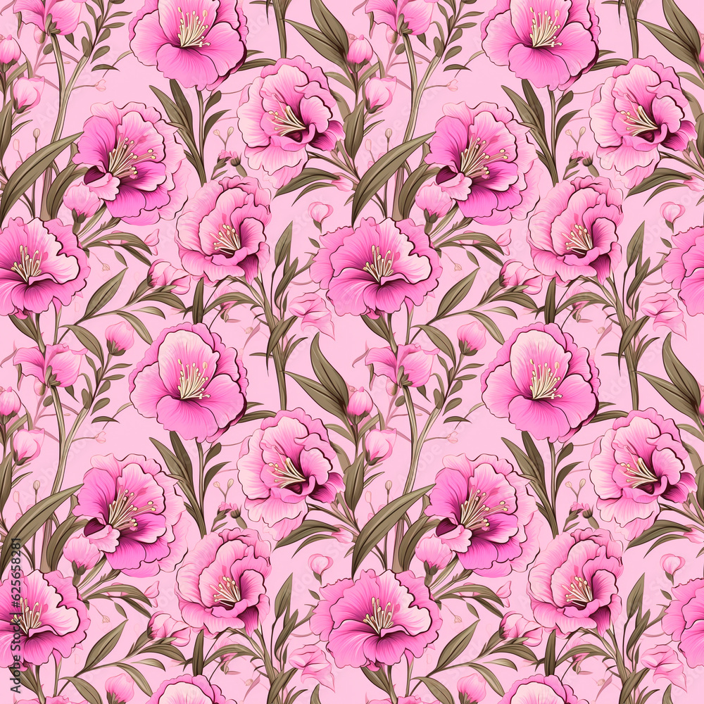 Illustration, AI generation. Floral background, colorful seamless pattern.