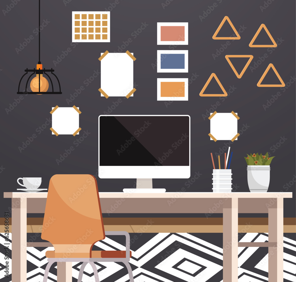 Home office. Interior vector illustration. Work from home. Rooms layout