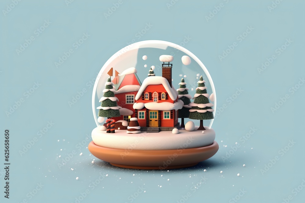 Snow globe with winter town and Christmas trees inside, generative ai