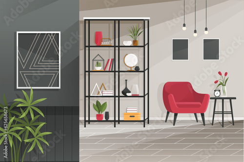 Home office interior. Vector illustration. Freelancer working from home place, convenient workplace Home office workplace Self employed concept Minimalist work space Remote working from home or any