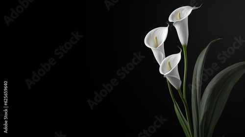 Fotografia Deepest sympathy card with calla flower on black background