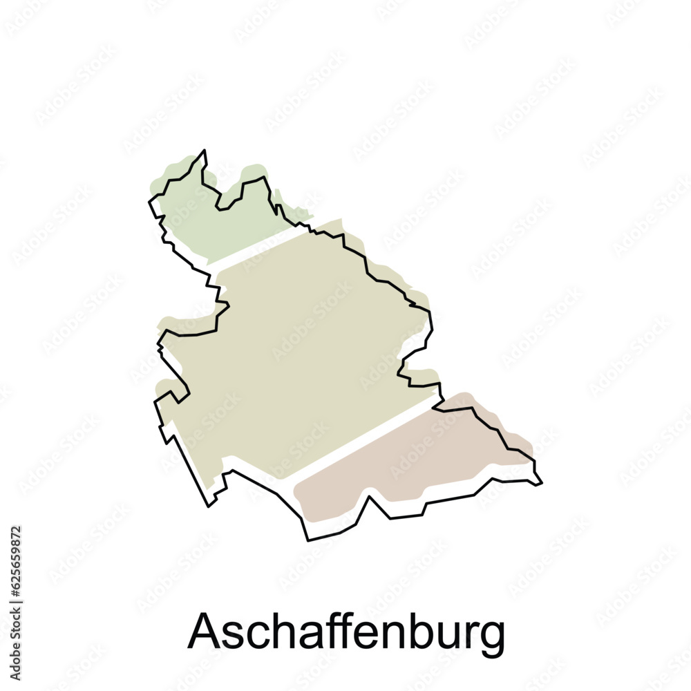 map of Aschaffenburg vector design template, national borders and important cities illustration