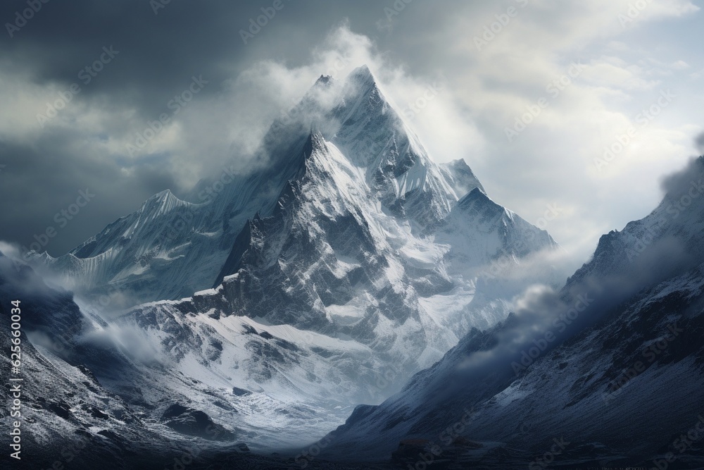 Photography of mountain landscapes with snowy peaks, Generative AI
