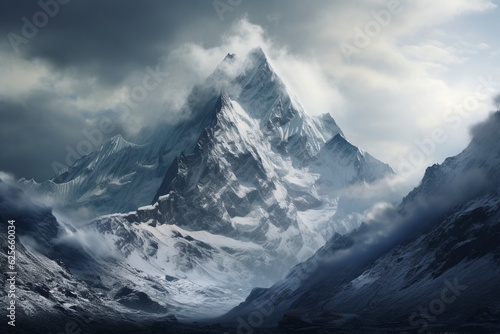 Photography of mountain landscapes with snowy peaks, Generative AI © Nino40