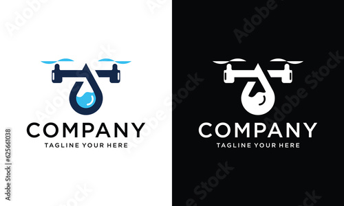 Vector water drop with drone icon on a black and white background.