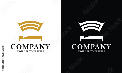 Bed icon template gold color editable. Double bed symbol vector sign isolated on white and black background.