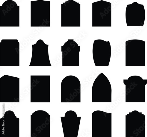 A collection of cemetery grave headstone shapes for artwork compositions