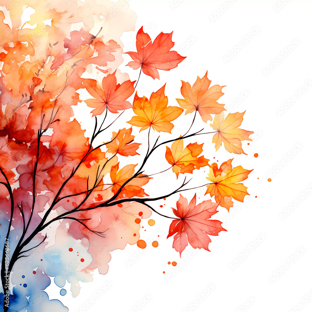 Autumn Delights: Watercolor Leaves Drifting on a White Background, Generative AI Autumn Delights: Watercolor Leaves Drifting on a White Background, Generative AI