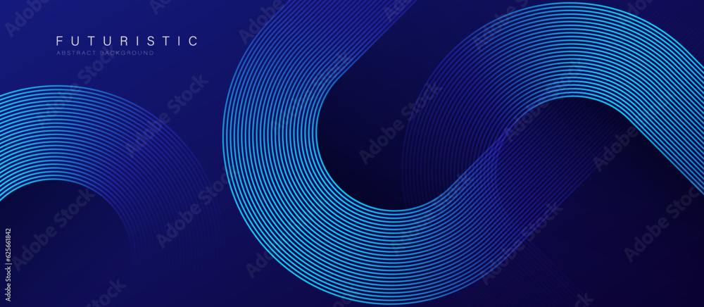 Blue abstract background with blue glowing geometric lines. Modern shiny blue diagonal rounded lines pattern. Futuristic technology concept. Suit for poster, banner, brochure, corporate, website